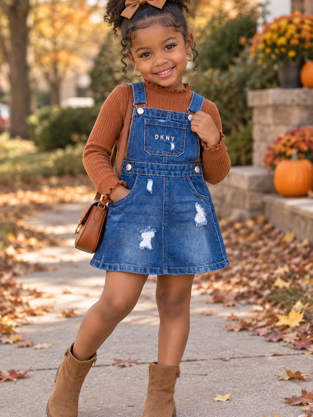 DKNY Blue Distressed Denim Overall Dress for Kids